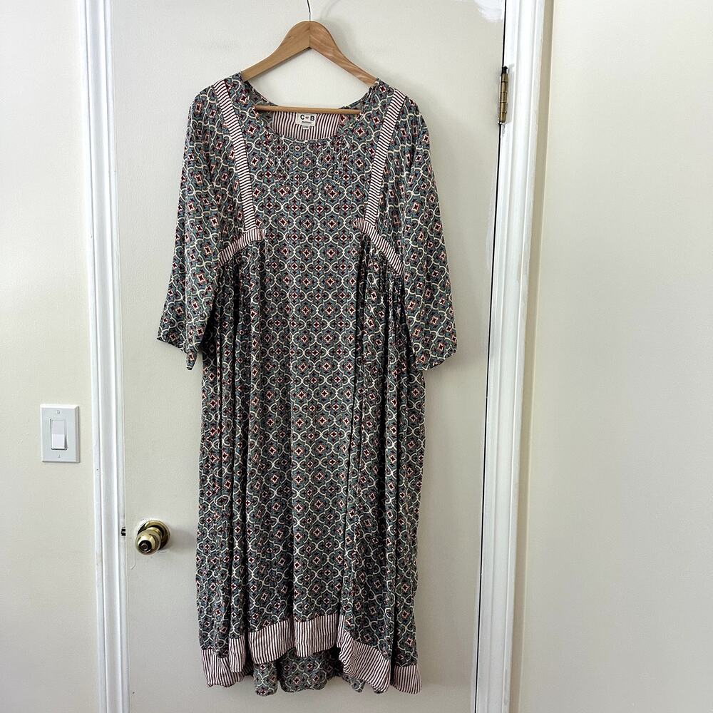 CB Positano Cotton Floral Block Printed Dress Sz L/XL